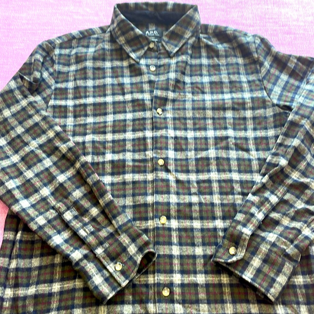 A.P.C. Land’s wool blend plaid shirt.
